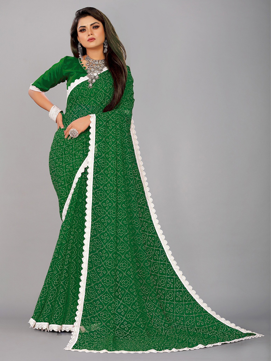 

Reeta Batik Printed Pure Georgette Saree, Green