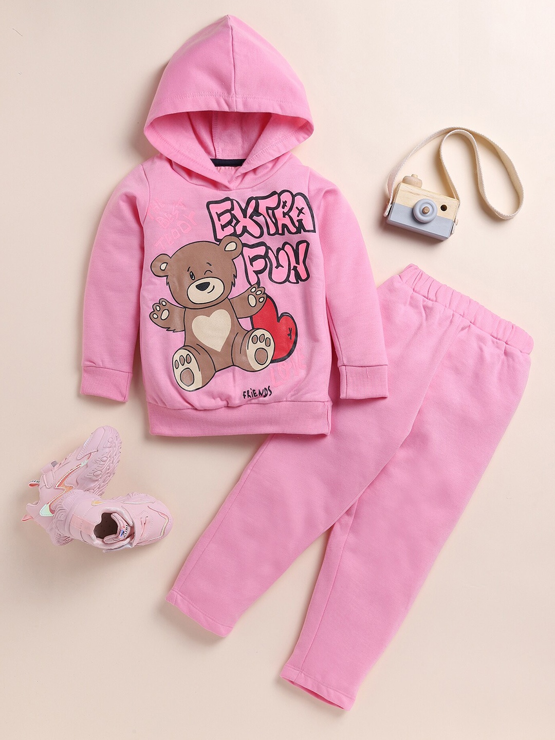 

Lazy Shark Girls Graphic Printed Pure Cotton Sweatshirt With Trousers, Pink