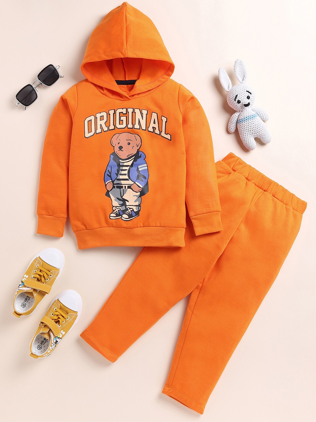 

Lazy Shark Boys Graphic Printed Pure Cotton Sweatshirt With Trousers, Orange