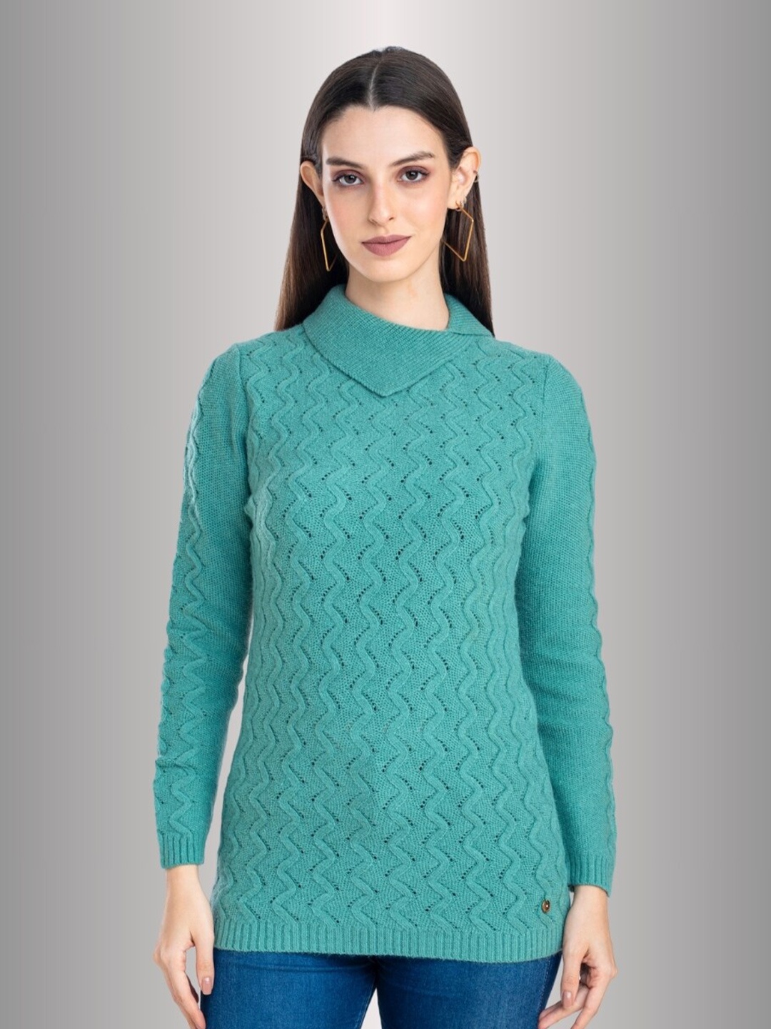 

Moda Elementi Cable Knit Self Design Sweater, Teal