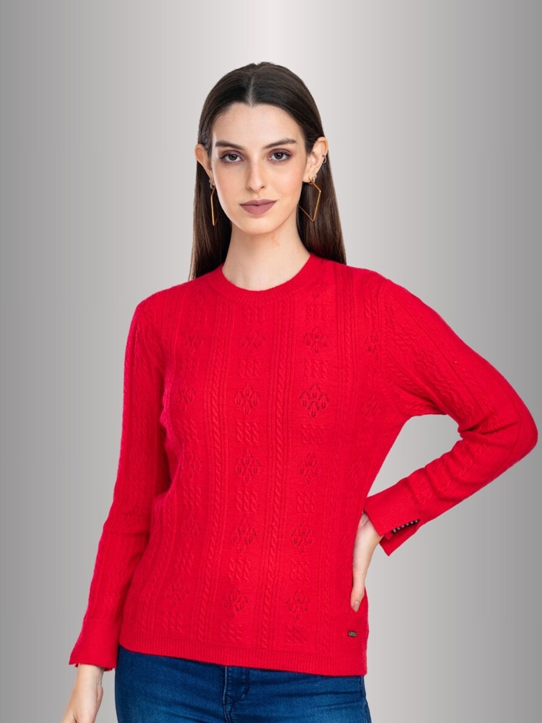 

Moda Elementi Cale Knit Self Design Sweater, Red