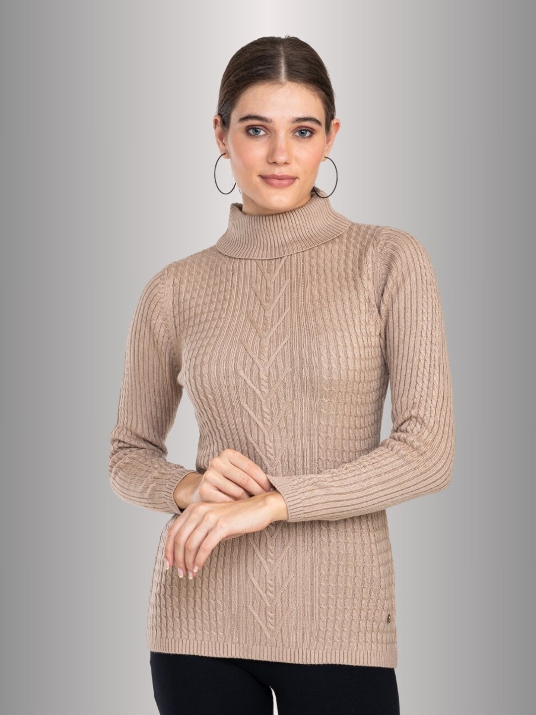 

Moda Elementi Cable Knit Self Design Sweater, Beige
