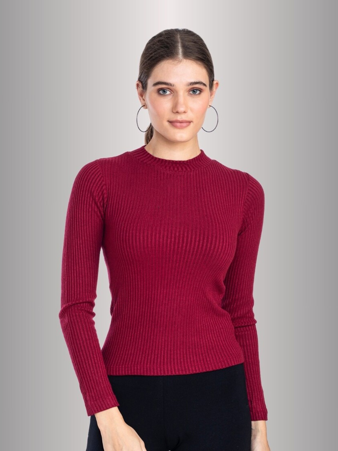 

Moda Elementi Ribbed Pullover, Maroon