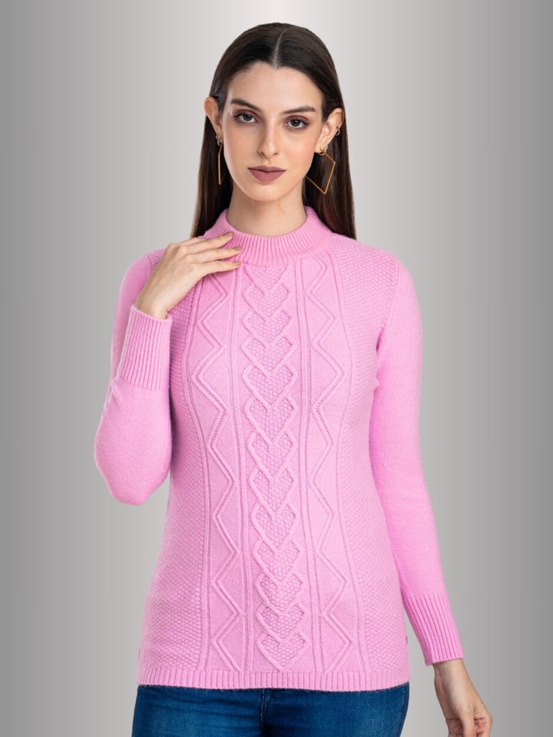 

Moda Elementi Cale Knit Self Design Sweater, Pink