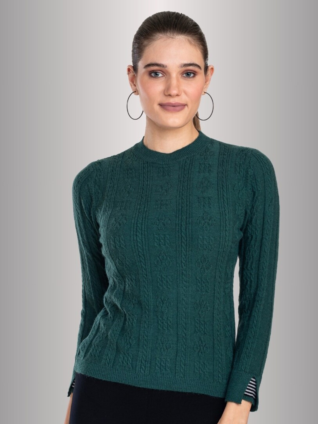 

Moda Elementi Cable Knit Self Design Sweater, Green