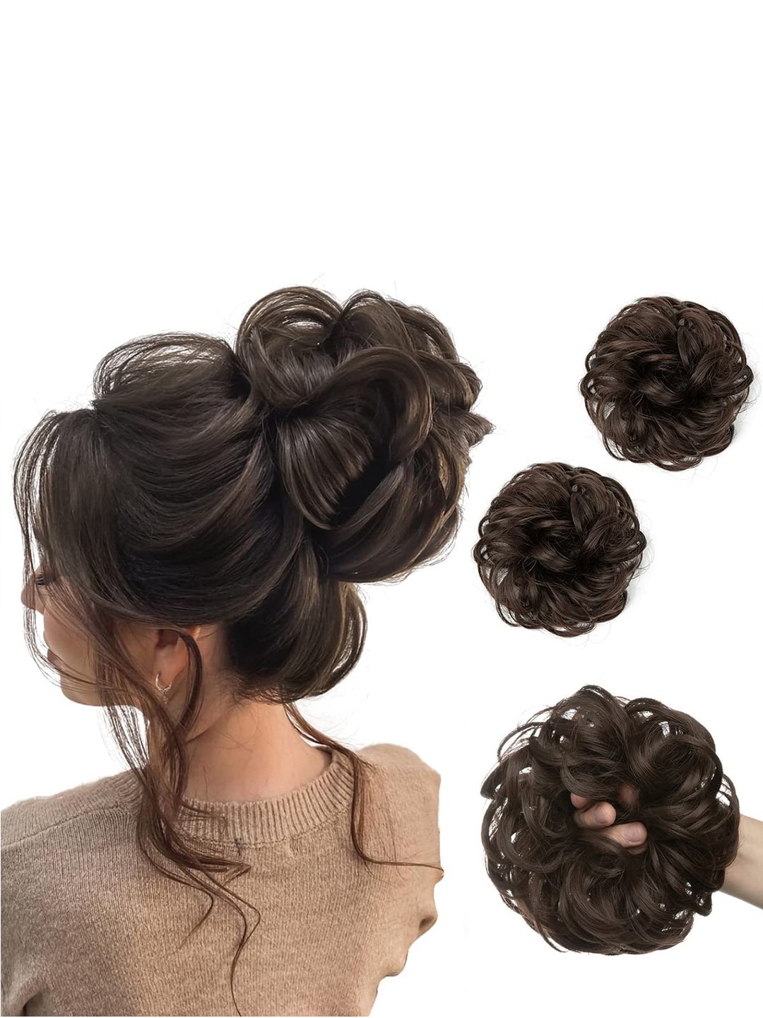 

VAGHBHATT 2-Pcs Messy Curly Hair Bun Extensions - Dark Brown