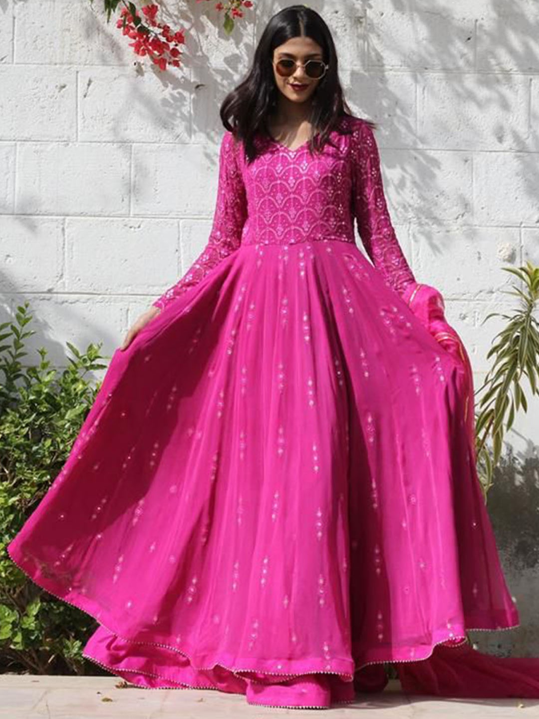 

KALINI Ethnic Motifs Embroidered Kurta With Palazzo & Dupatta, Pink
