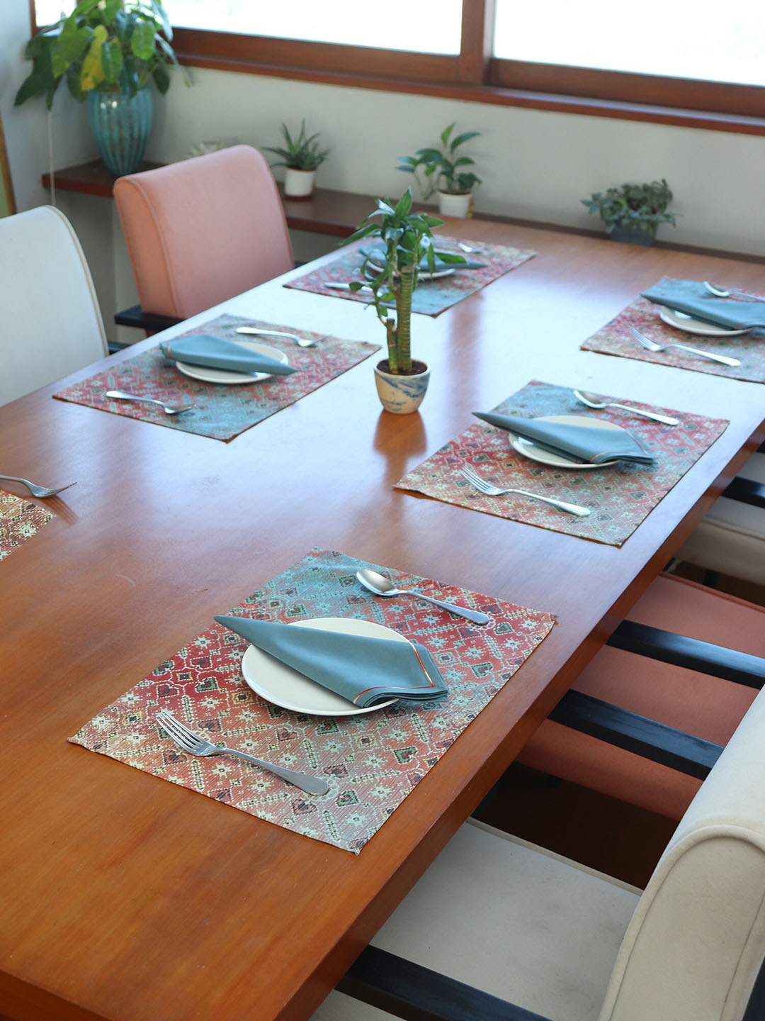 

ZEBA Grey & Orange 12 Pieces Printed Table Placemats & Napkins