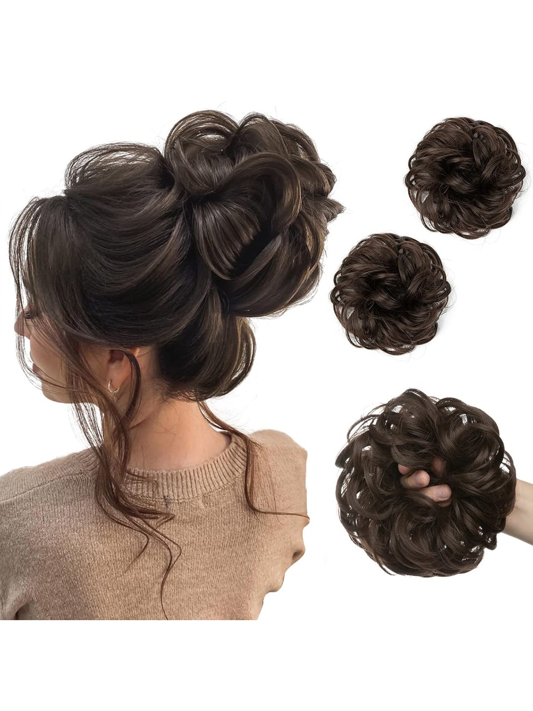 

FIMBUL 2-Pcs Messy Curly Hair Bun Extensions - Dark Brown