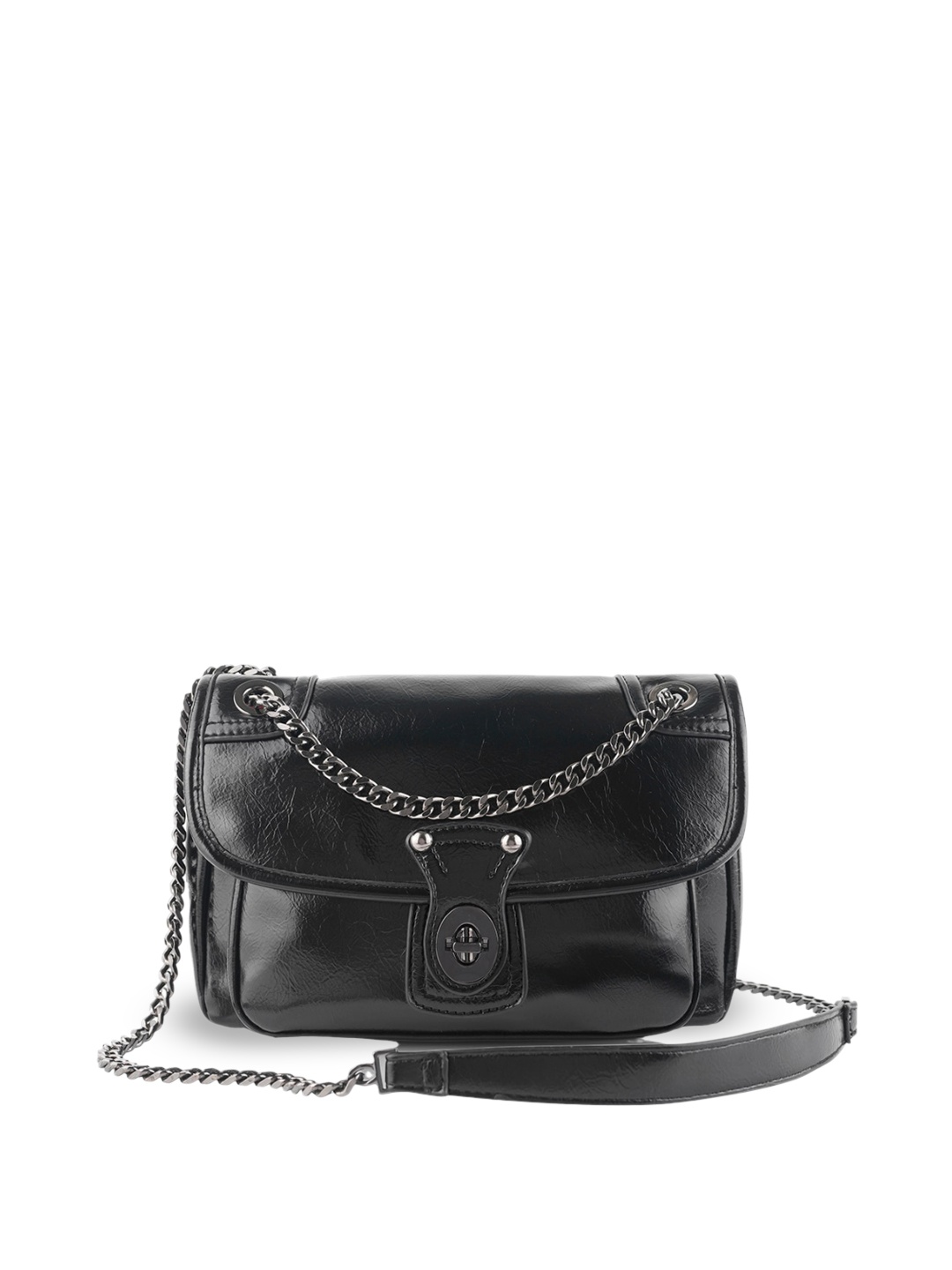 

Angeline Textured Structured Sling Bag, Black