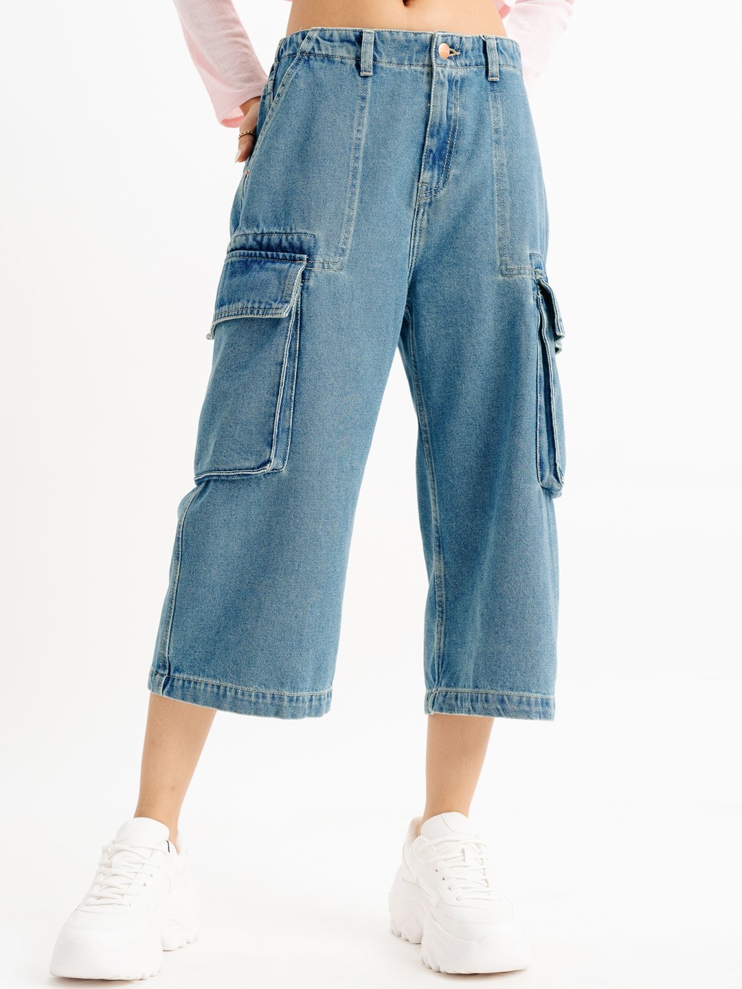 

FREAKINS Women High-Rise Clean Look Cotton Cropped Jeans, Blue