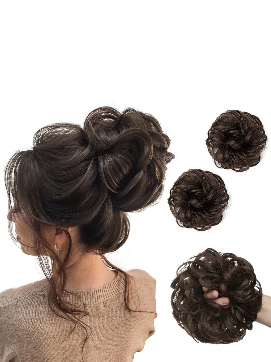 

Krelin 2-Pcs Messy Curly Hair Bun Extensions - Dark Brown 14