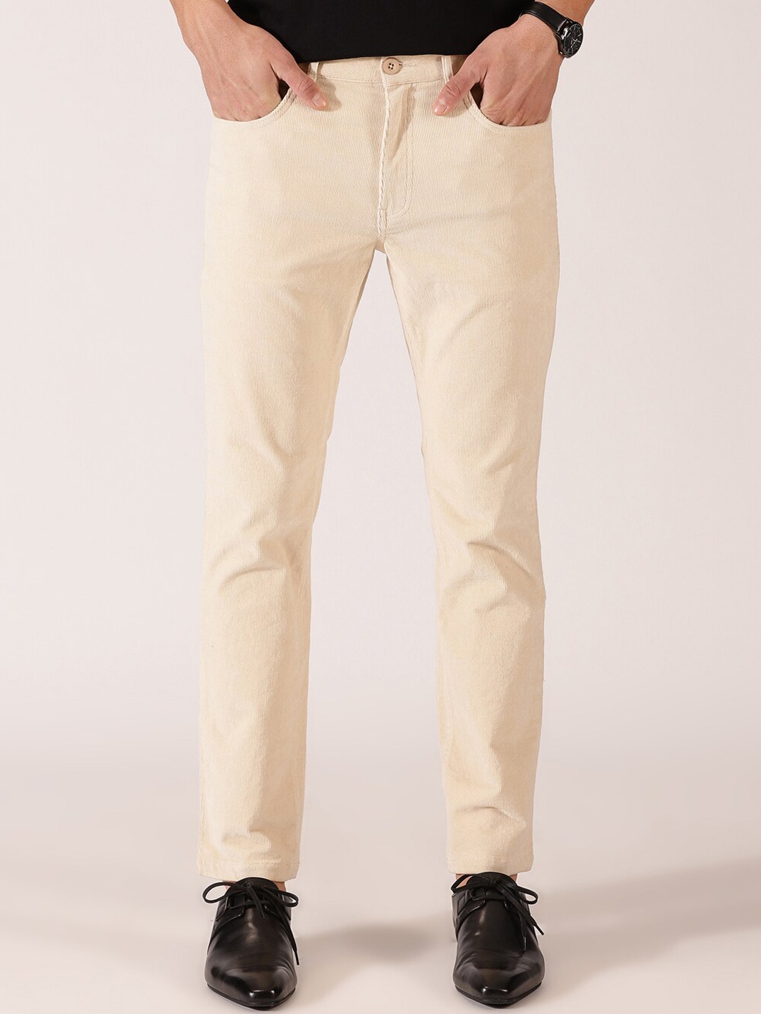 Mast & Harbour Men Original Mid Rise Corduroy Chinos, Cream
