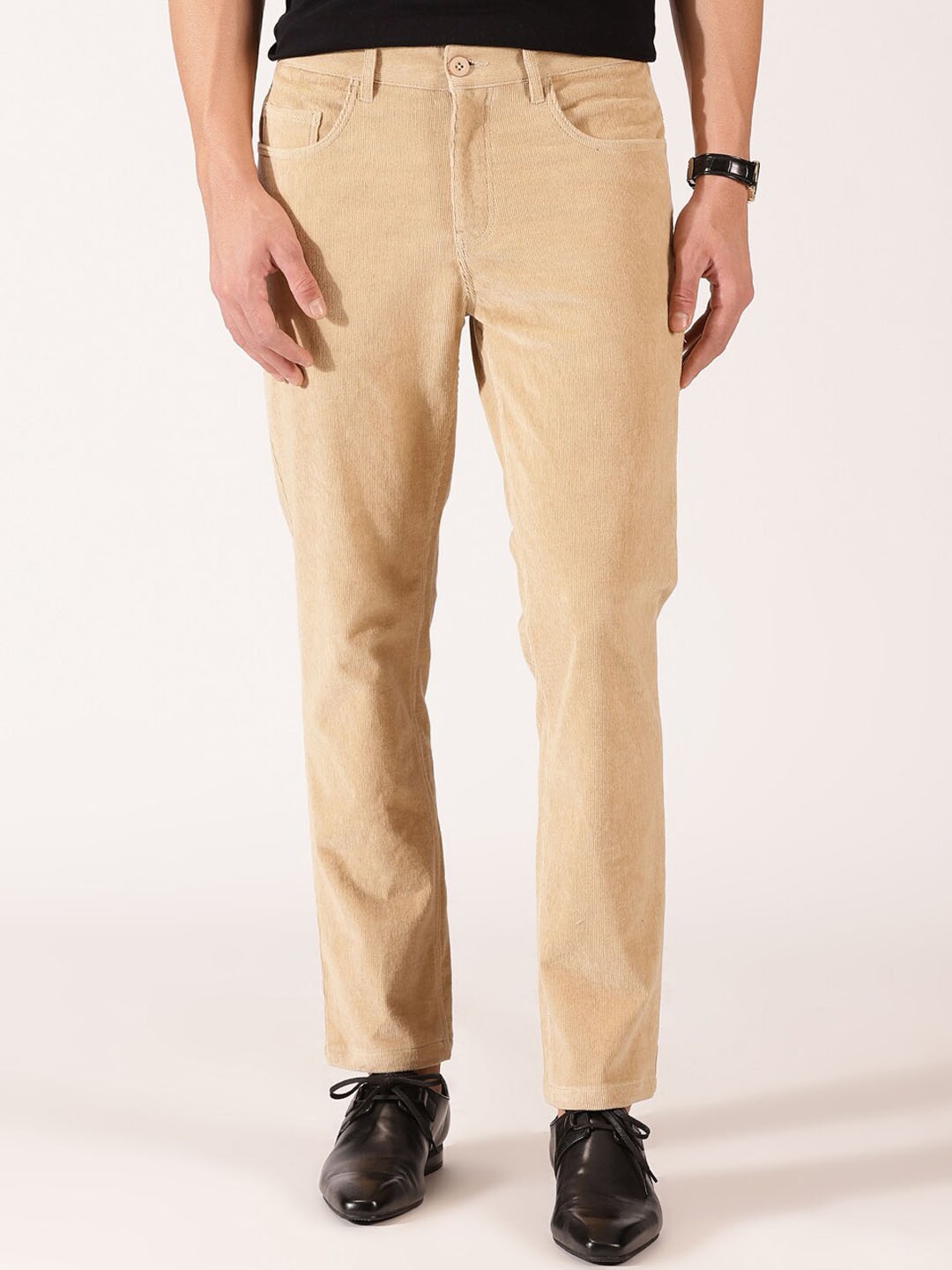 Mast & Harbour Men Original Mid Rise Corduroy Chinos, Beige