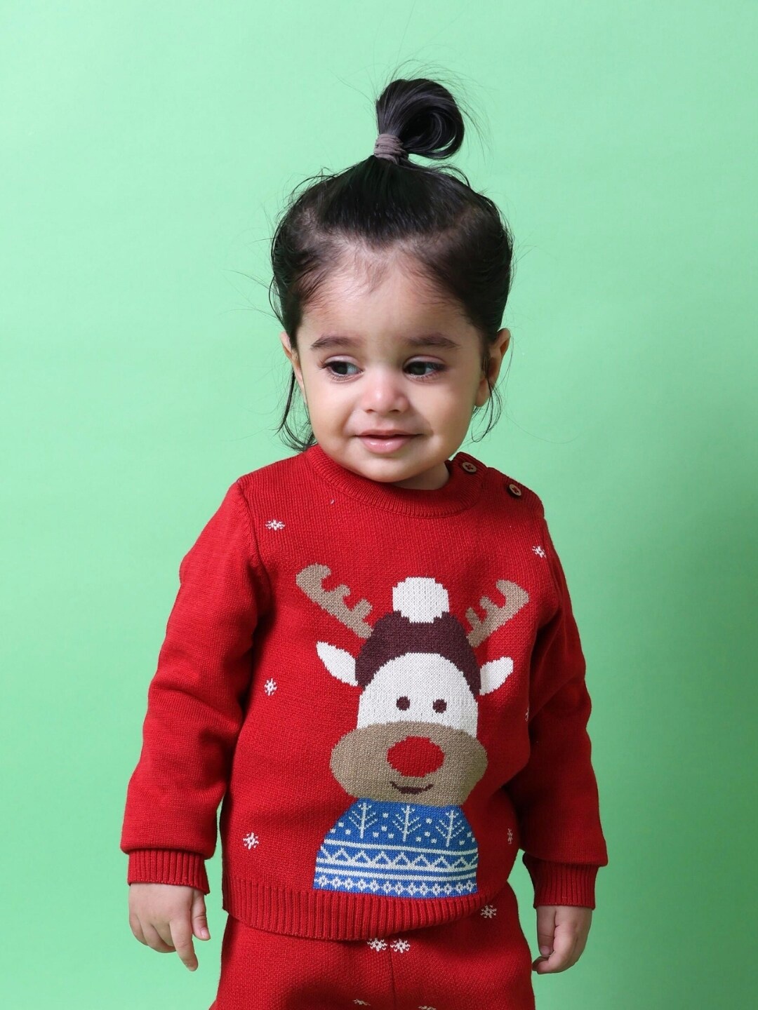 

Greendeer Kids Reindeer Jacquard Pure Cotton Sweater with Trousers, Red