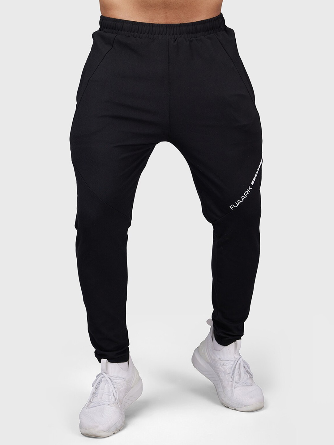 

FUAARK Men Motion Brand Logo Printed Slim Fit Track Pants, Black