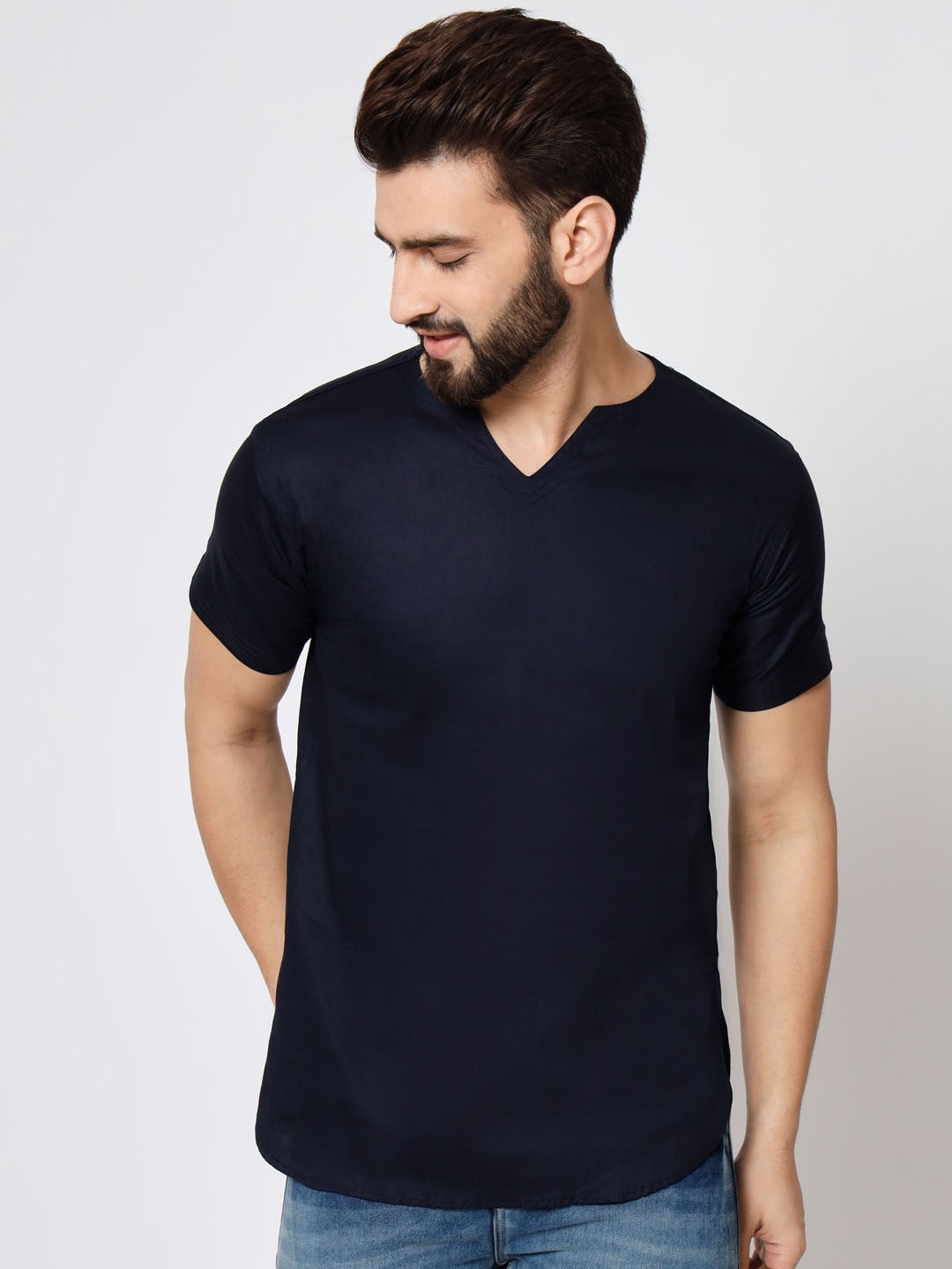 

GAINELL V-Neck Straight Kurta, Navy blue