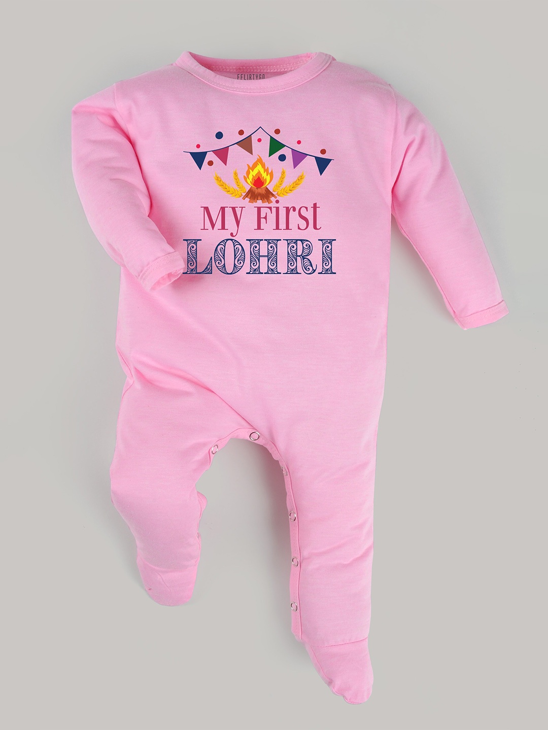 

FFLIRTYGO Kids Typography Printed Pure Cotton Sleepsuit, Pink