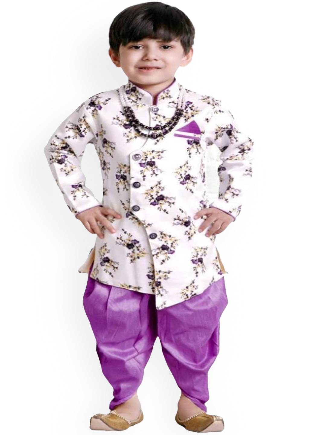 

BAESD Boys Ethnic Motifs Printed Kurta With Dhoti Pants, White