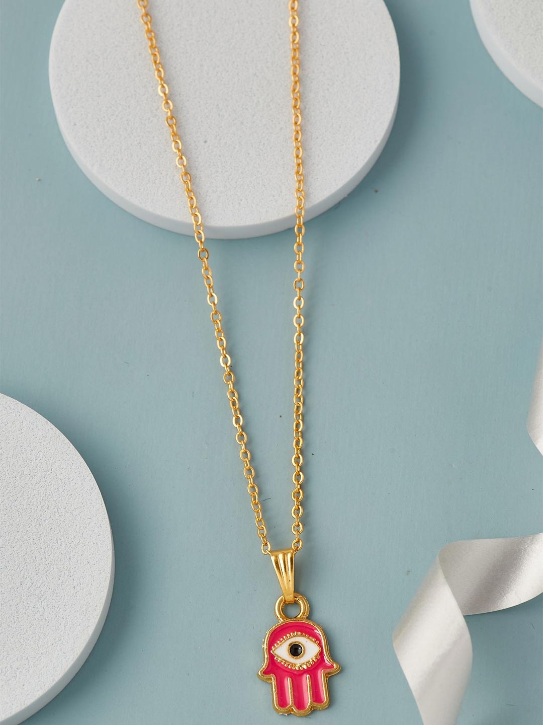 

DressBerry Gold-Plated Hand Panja Shaped Pendant with Chain