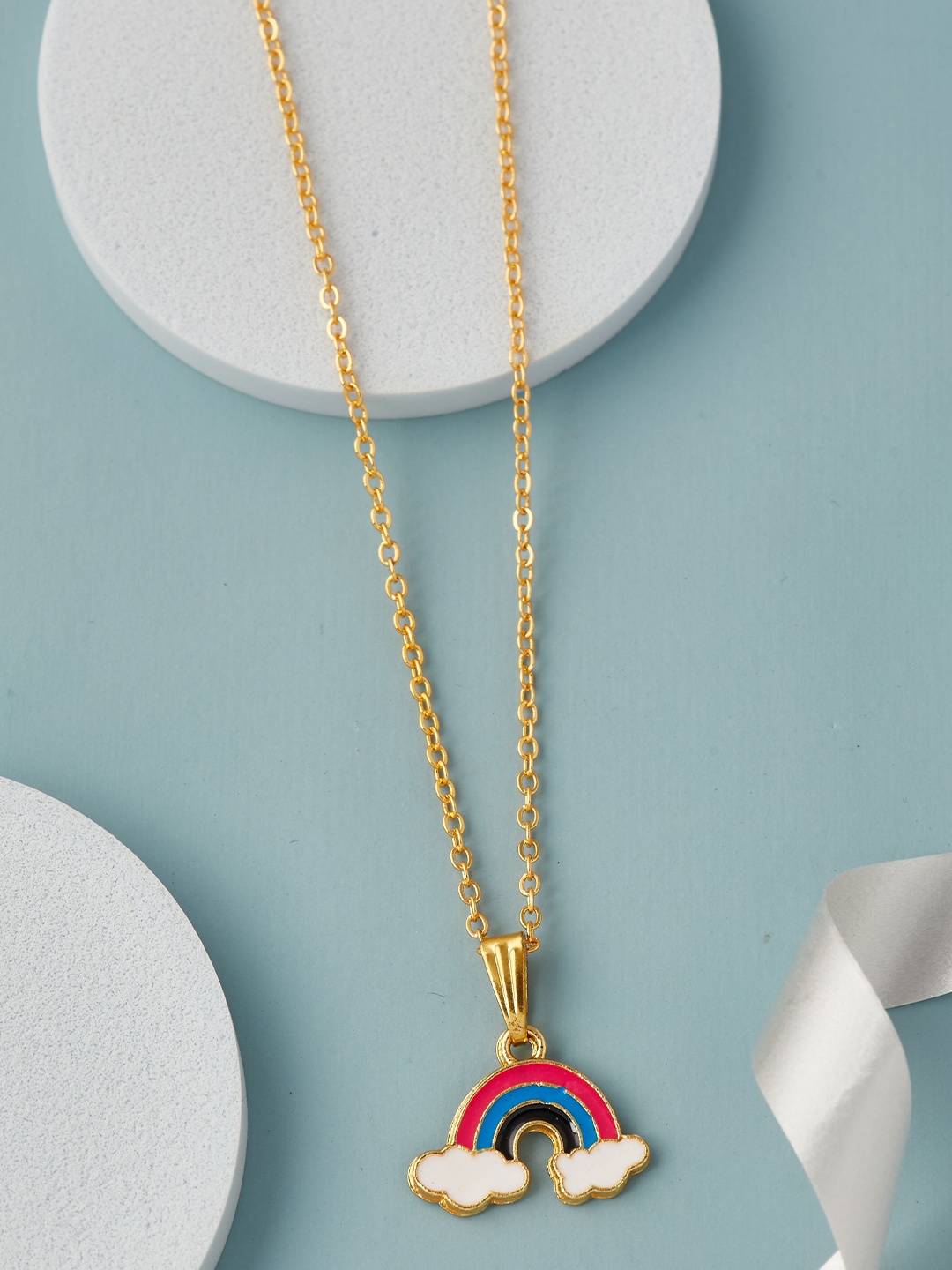 

DressBerry Rainbow With Clouds Shape Enamelled Pendant With Chain, Gold