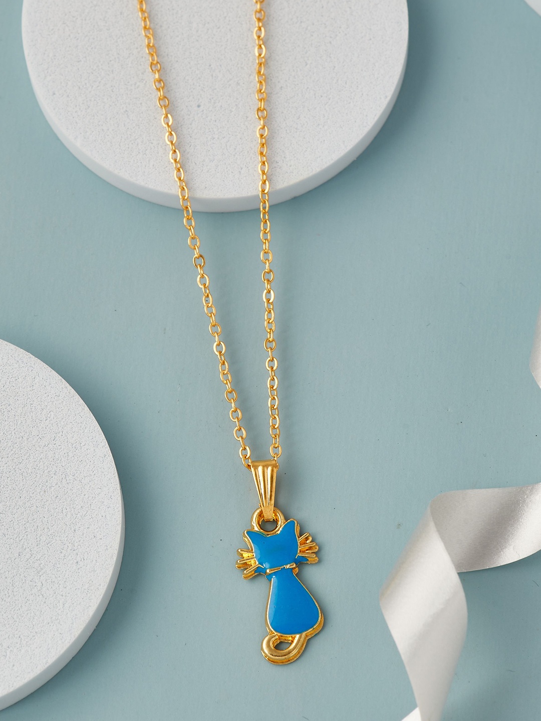 

DressBerry Cat Shape Enamelled Pendant with Chain, Gold