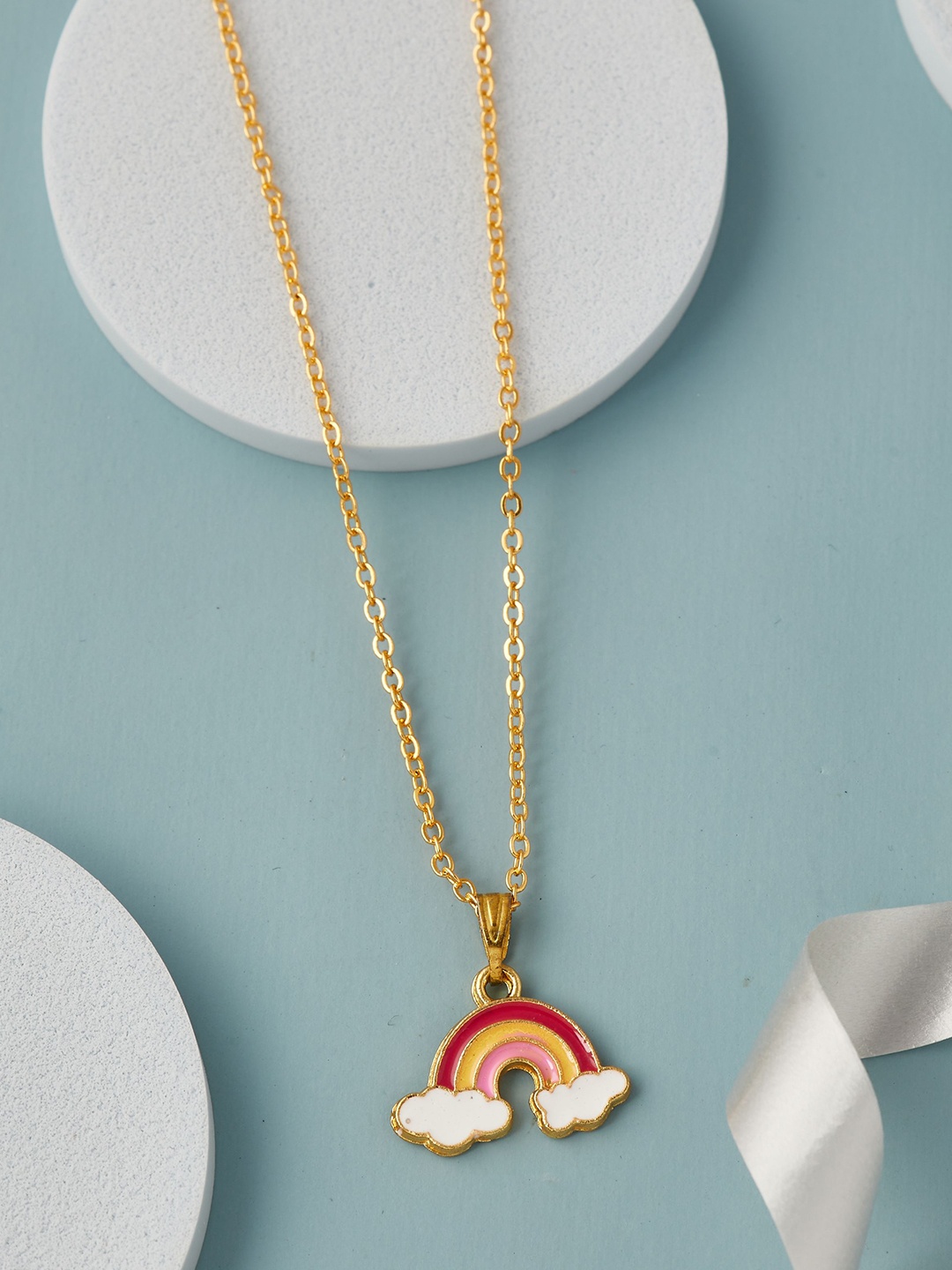 

DressBerry Gold-Plated Brass Rainbow Shaped Enamelled Chain