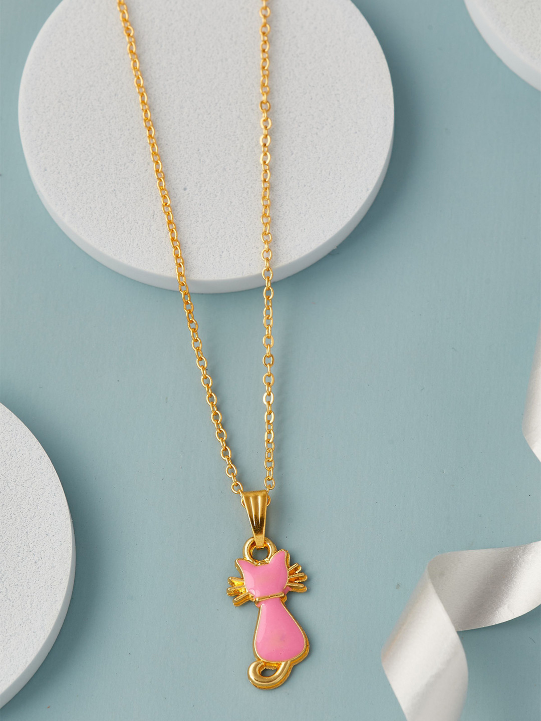 

DressBerry Pink Gold-Plated Cat Shaped Pendant with Chain
