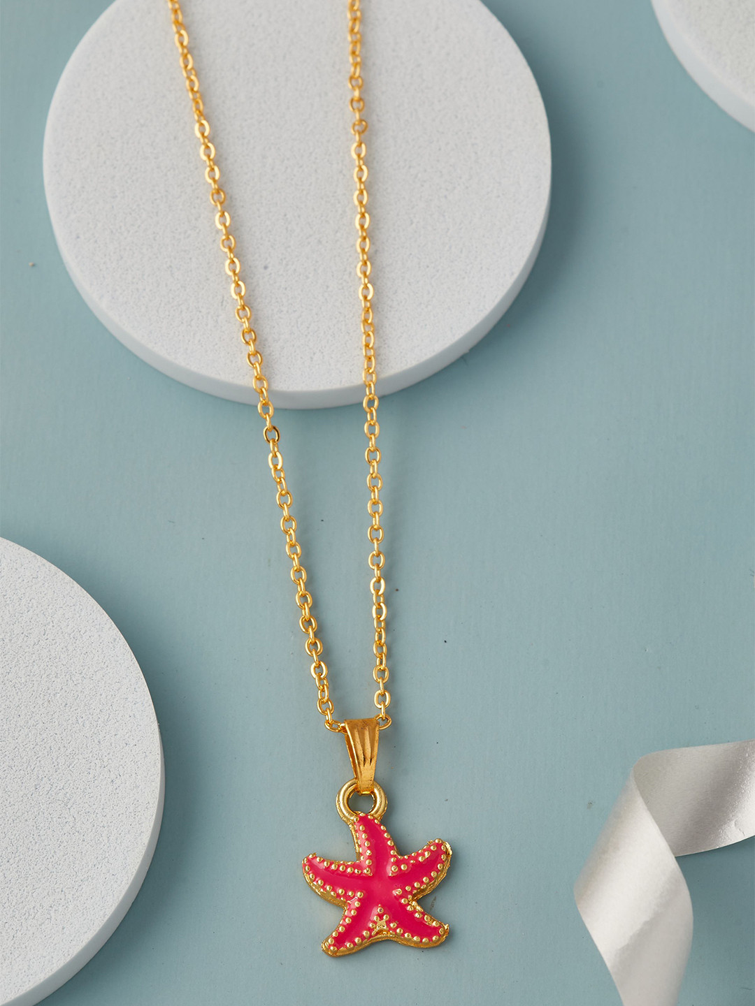 

DressBerry Starfish Shape Enamelled Pendant with Chain, Gold