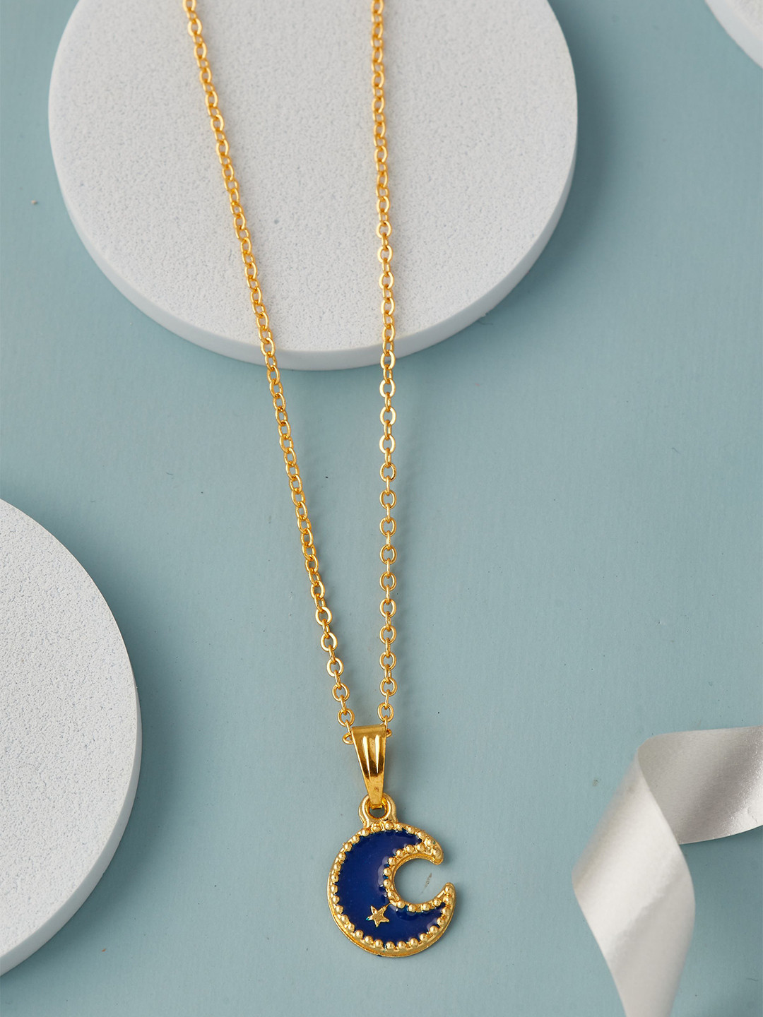 

DressBerry Crescent Shaped Enamelled Pendant With Chain, Gold