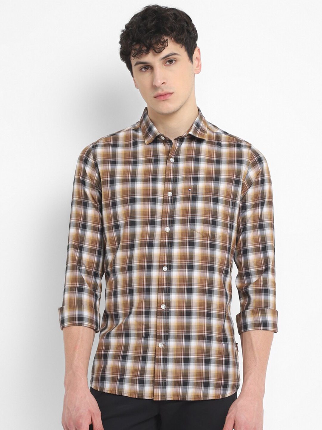 

Red Chief Standard Slim Fit Checked Cotton Casual Shirt, Brown
