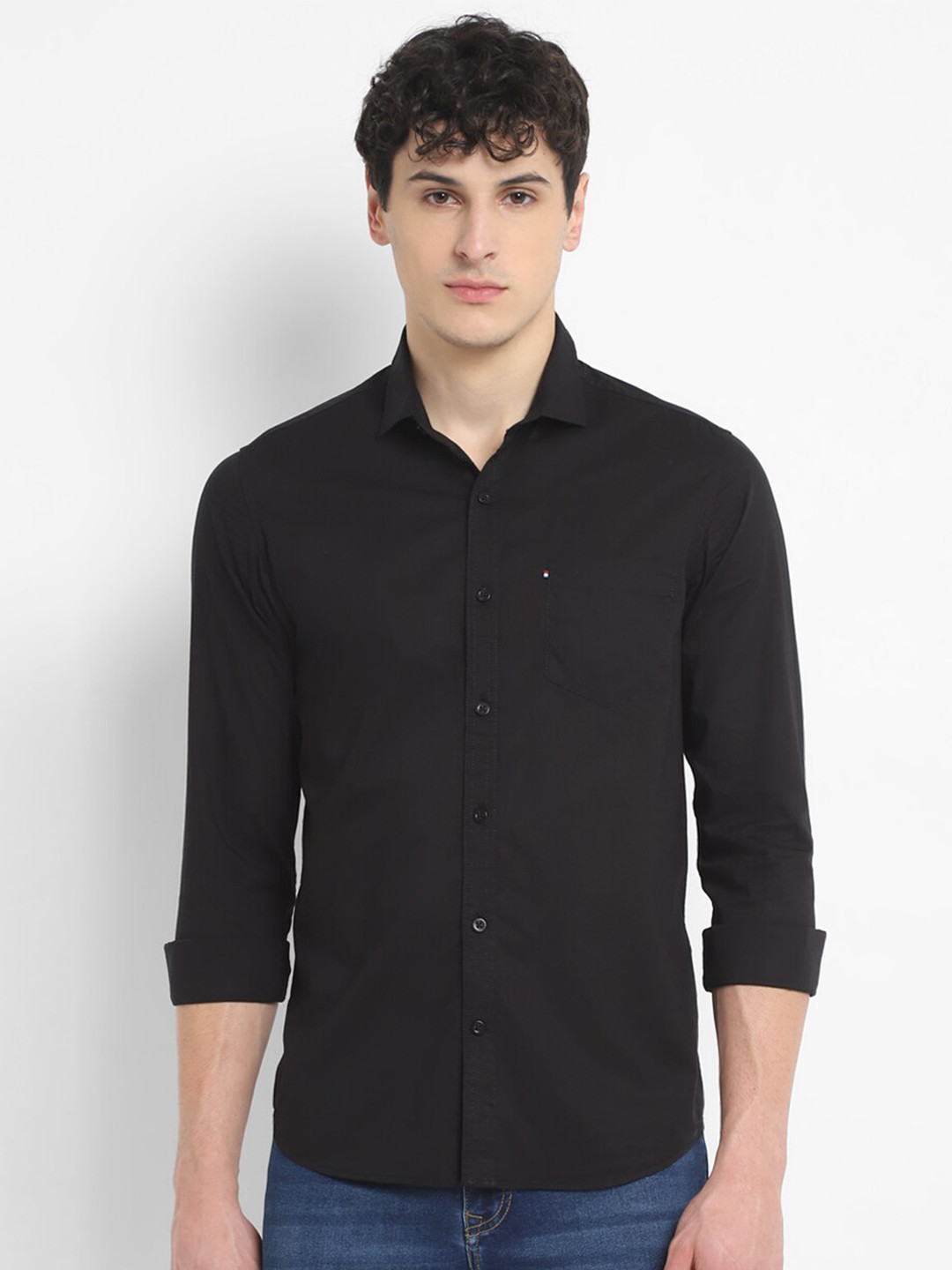 

Red Chief Spread Collar Standard Slim Fit Cotton Casual Shirt, Black