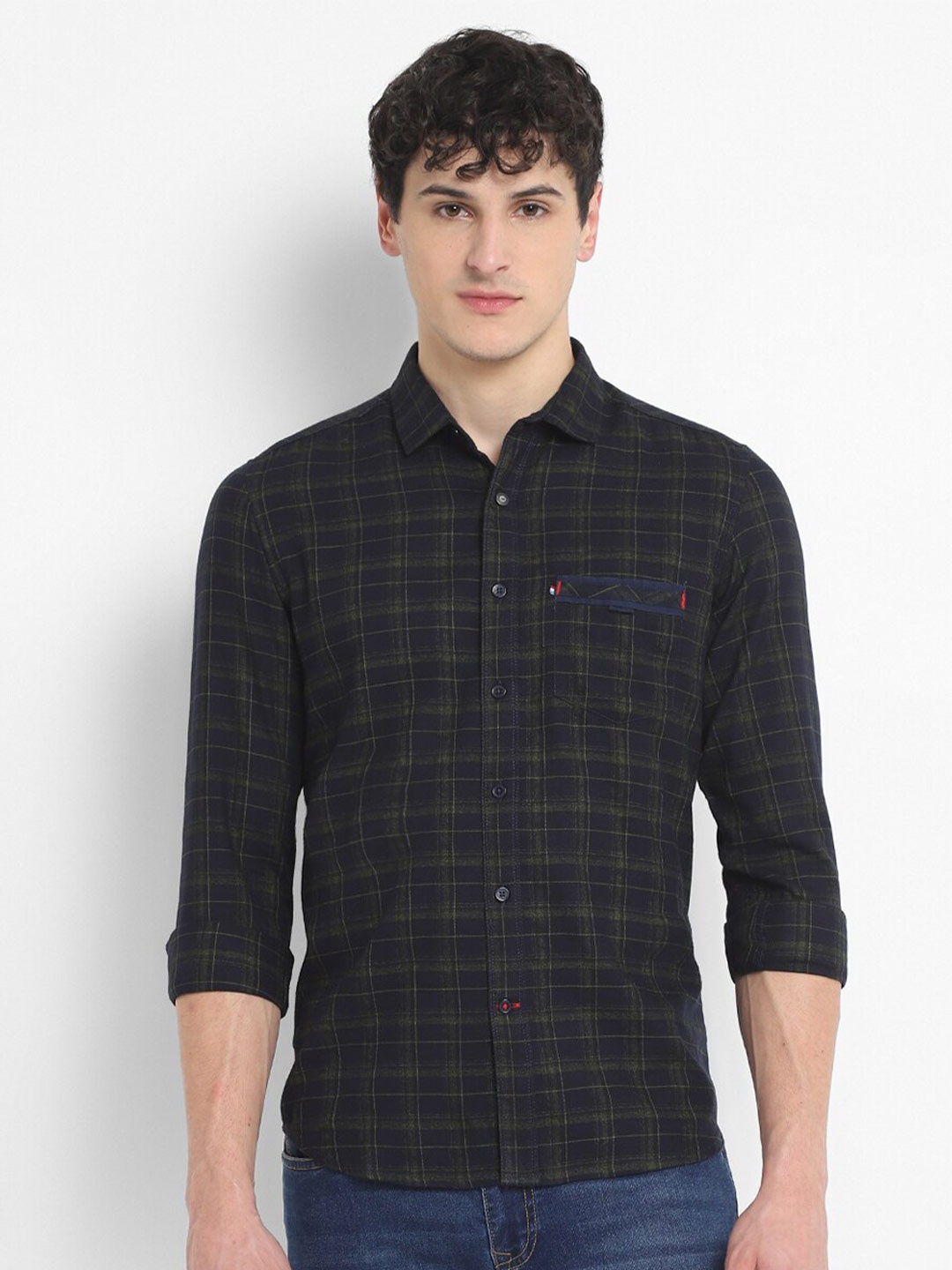 

Red Chief Standard Slim Fit Checked Cotton Casual Shirt, Green