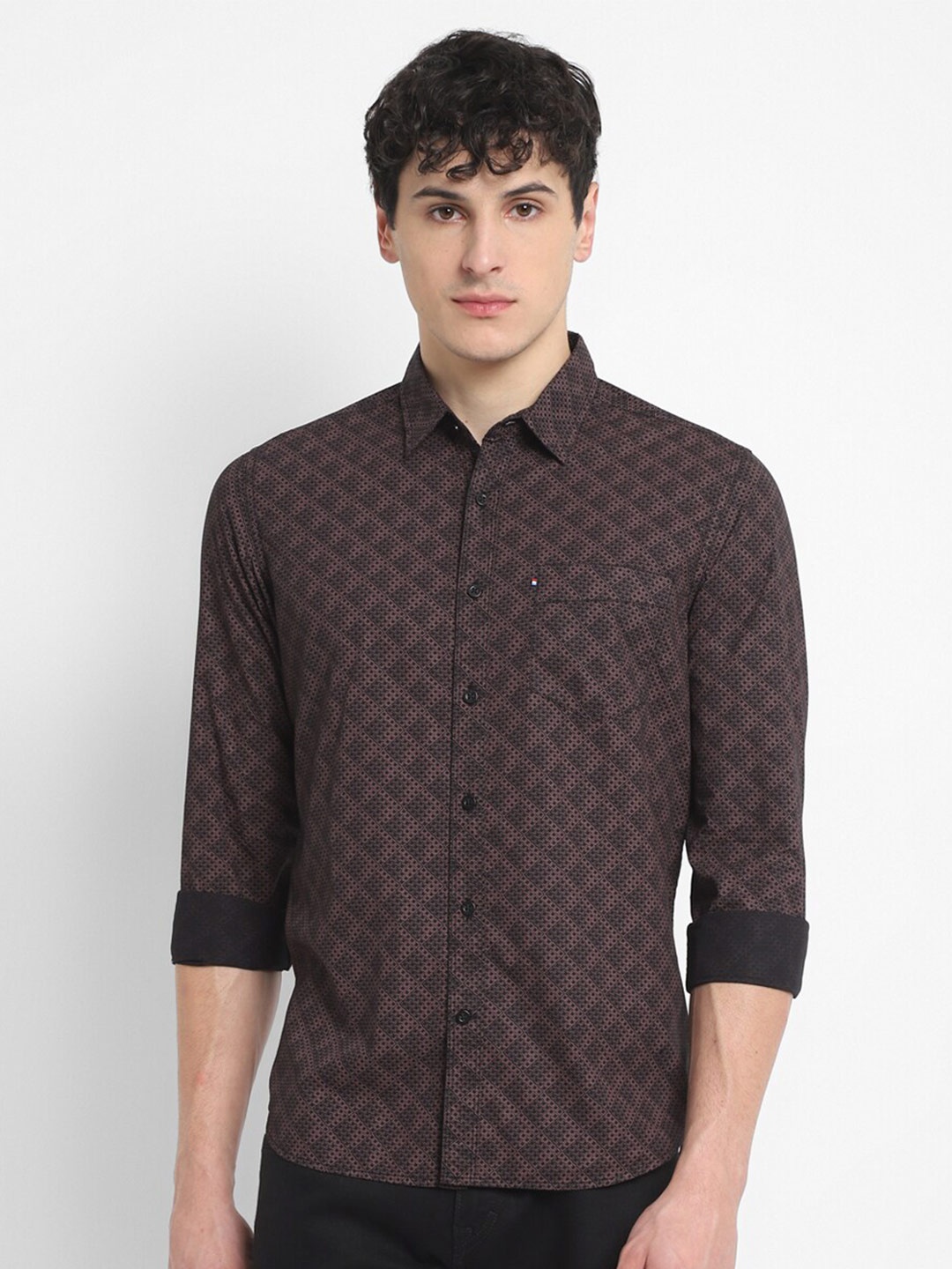 

Red Chief Standard Slim Fit Geometric Printed Twill Cotton Casual Shirt, Brown
