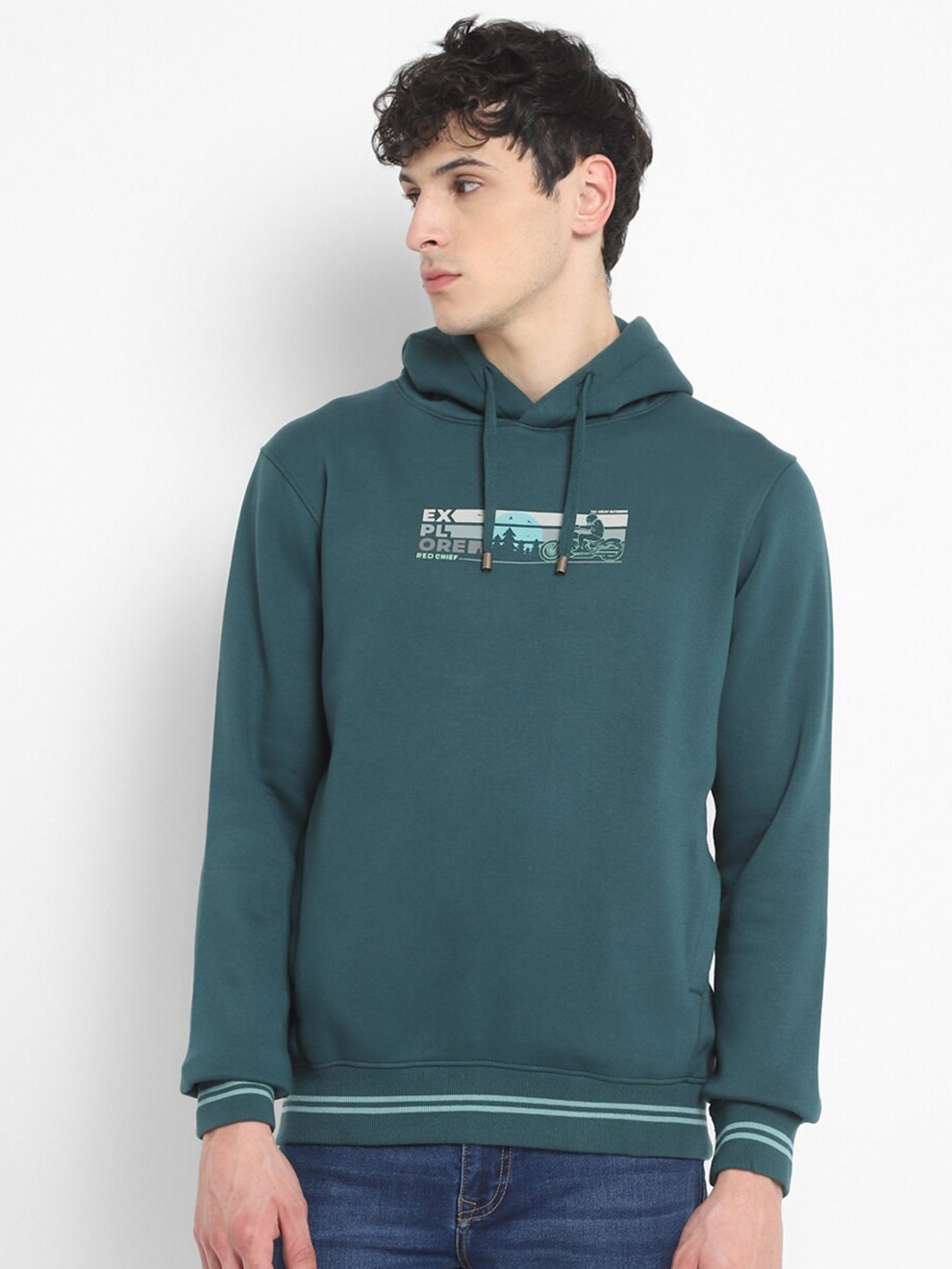 

Red Chief Typography Printed Hooded Pullover, Teal