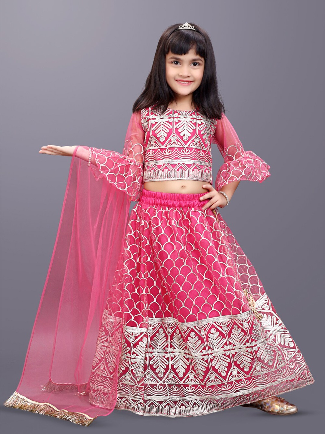 

BAESD Girls Embroidered Ready To Wear Lehenga & Blouse With Dupatta, Pink