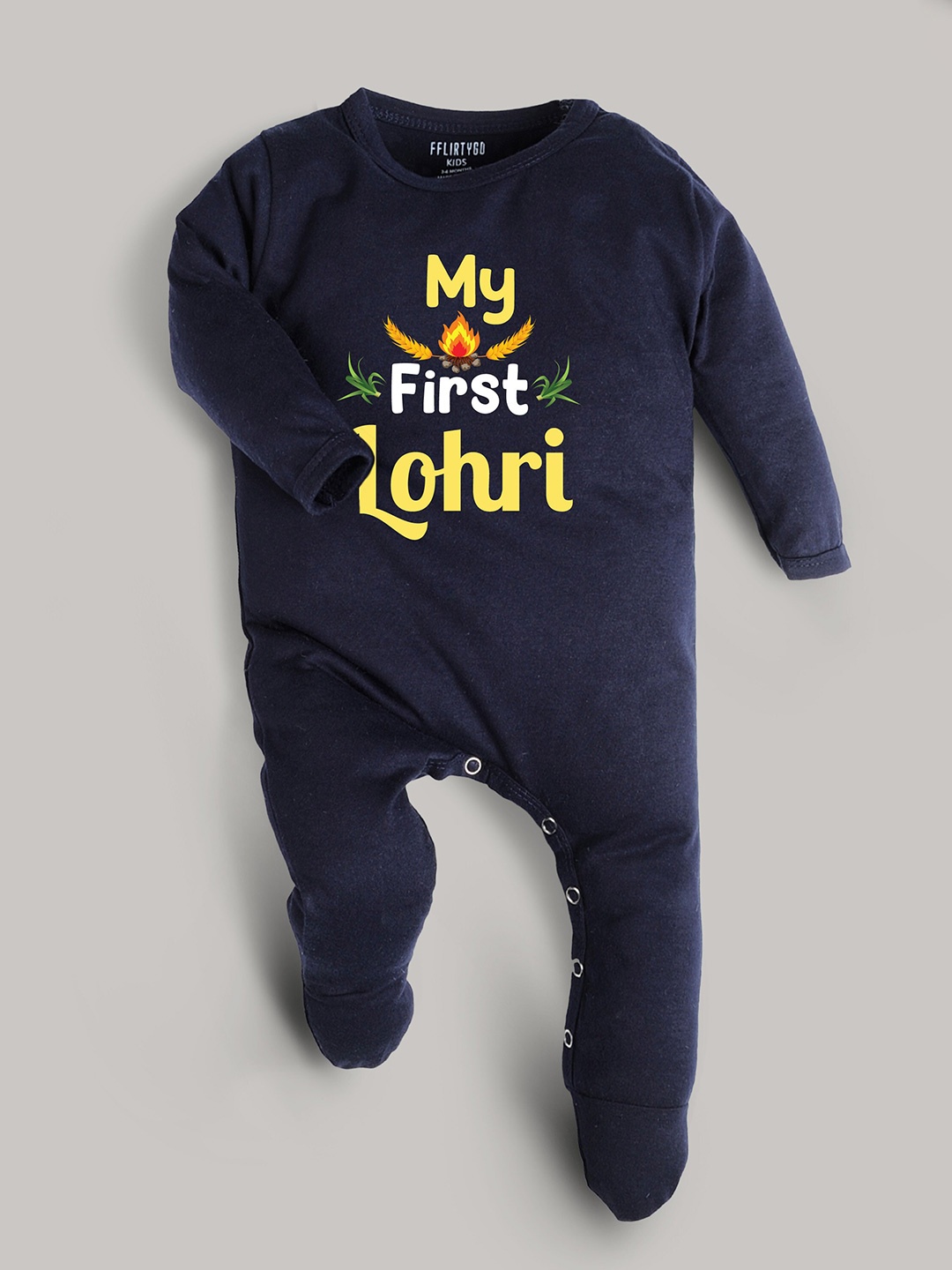 

FflirtyGo Infants My First Lohri Printed Pure Cotton Sleepsuit, Blue
