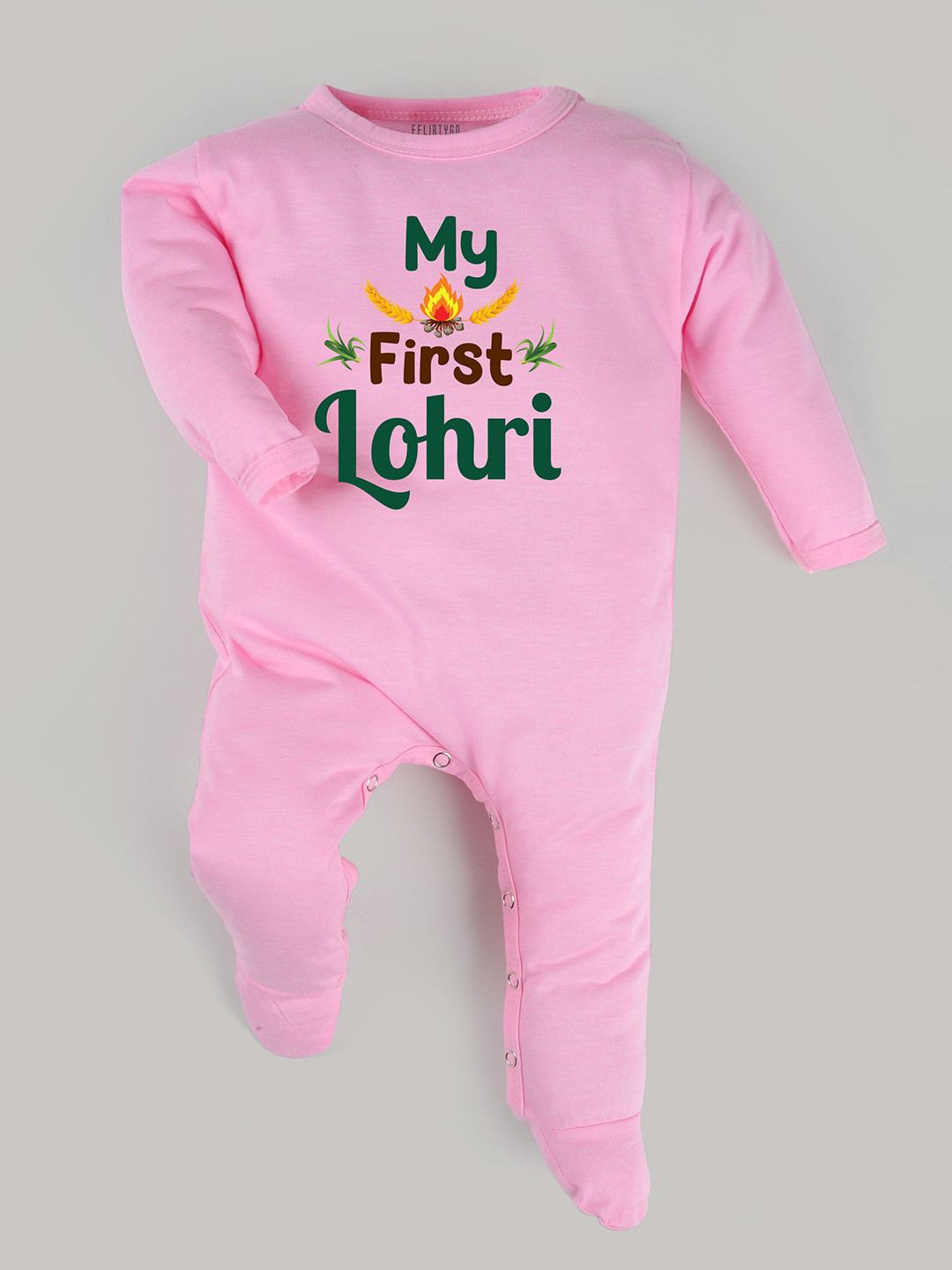 

FflirtyGo Infants My First Lohri Printed Pure Cotton Sleepsuit, Pink