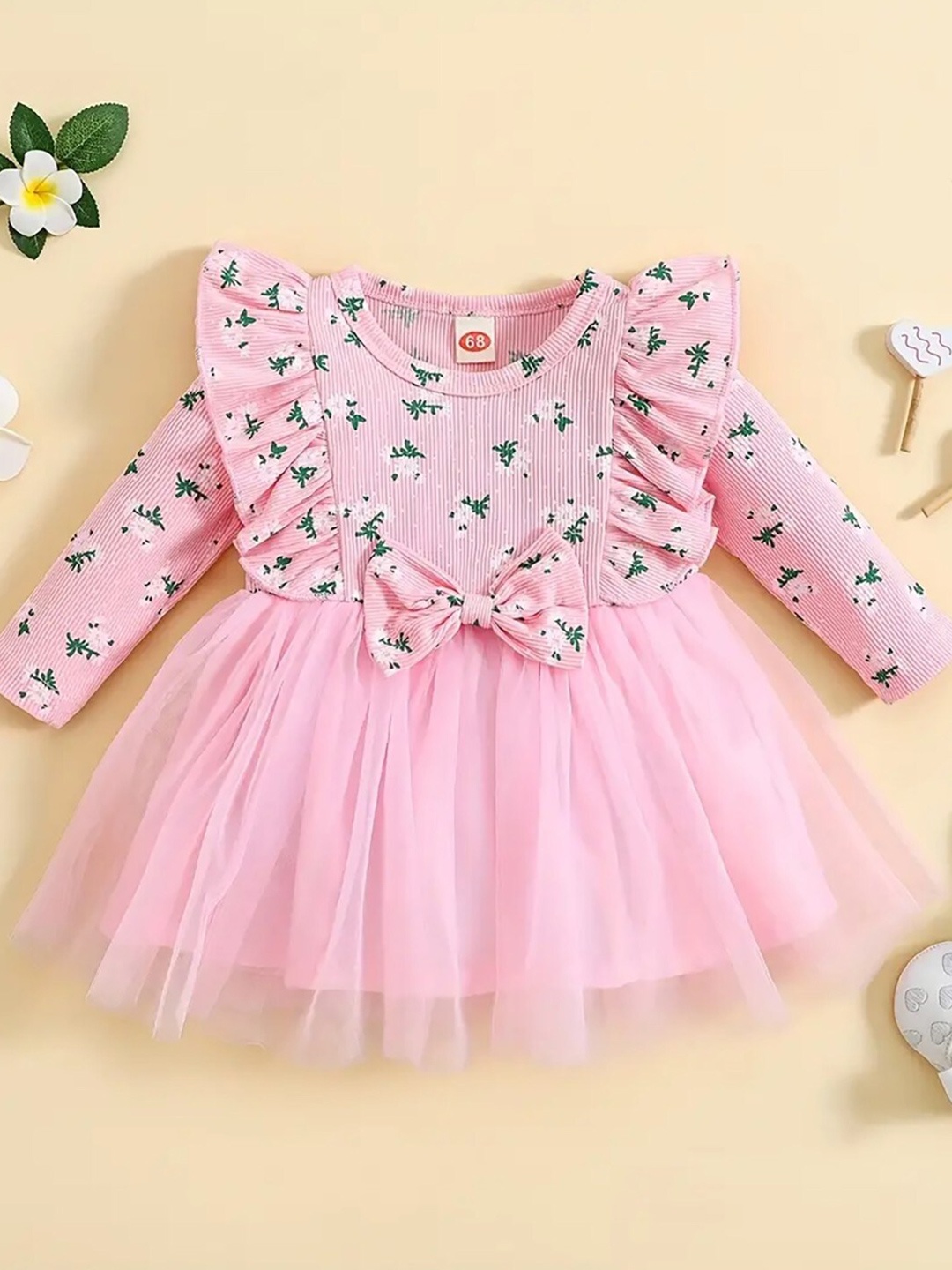 

BAESD Girls Floral Printed Gathered Detailed Modal Fit & Flare Dress, Pink