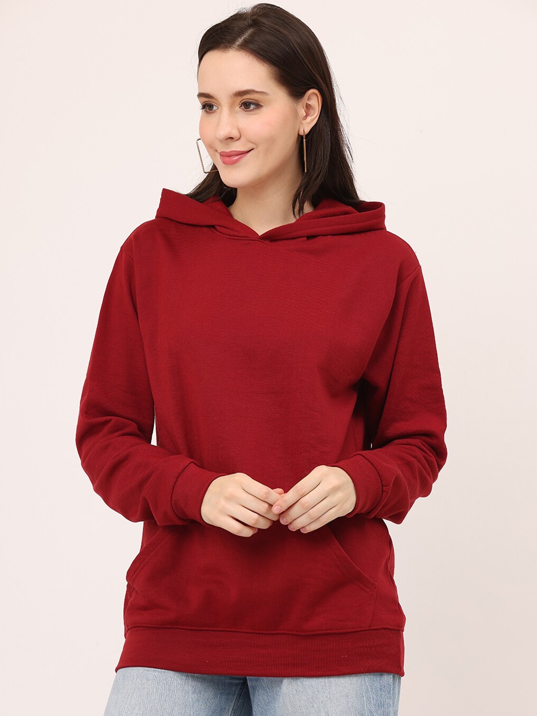 

Leotude Hooded Neck Long Sleeves Oversized Fleeces Pullover Sweatshirt, Maroon