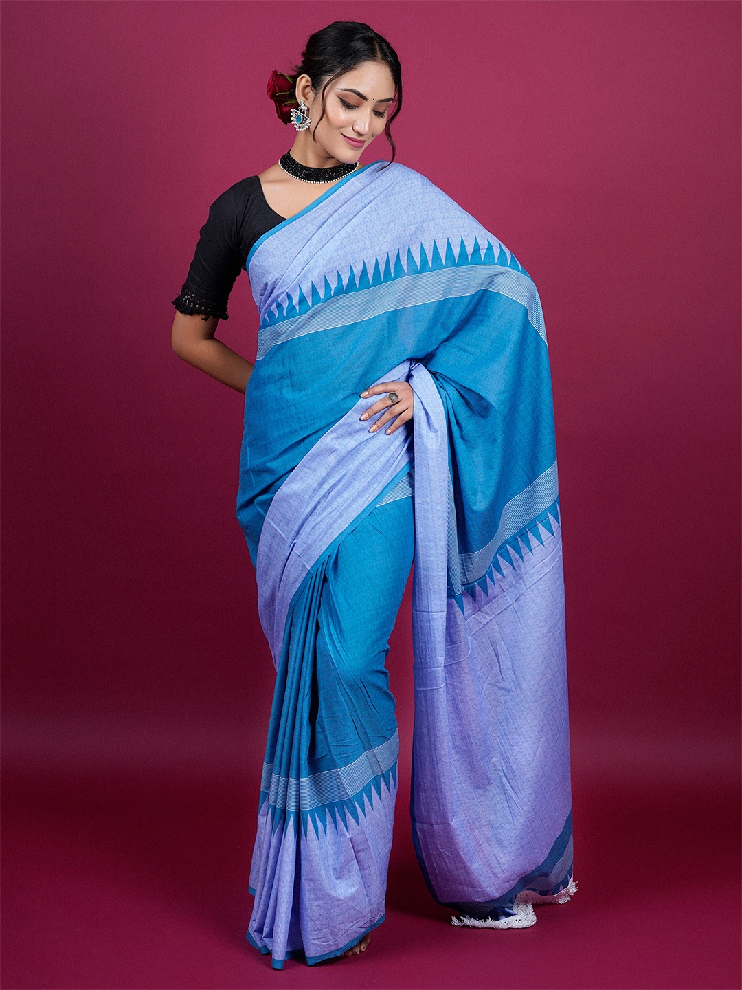 

BUTA BUTI Geometric Printed Pure Cotton Saree, Blue