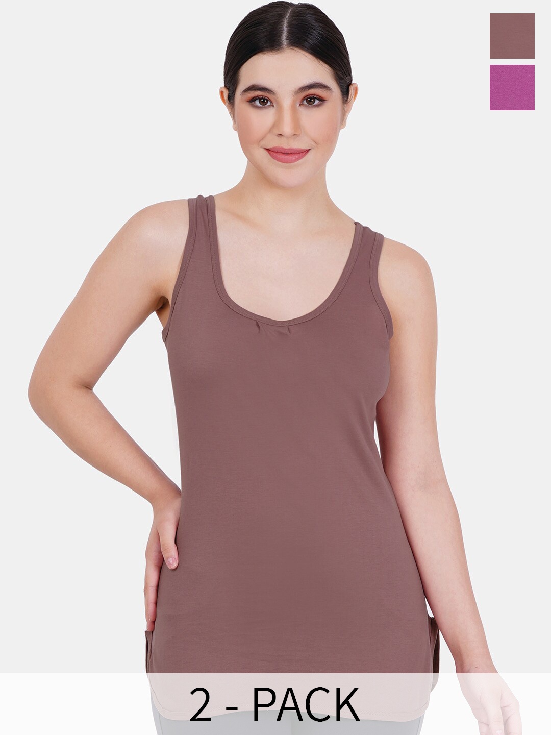

Reveira Pack Of 2 Non Padded Sleeveless Stretchable Camisoles, Purple