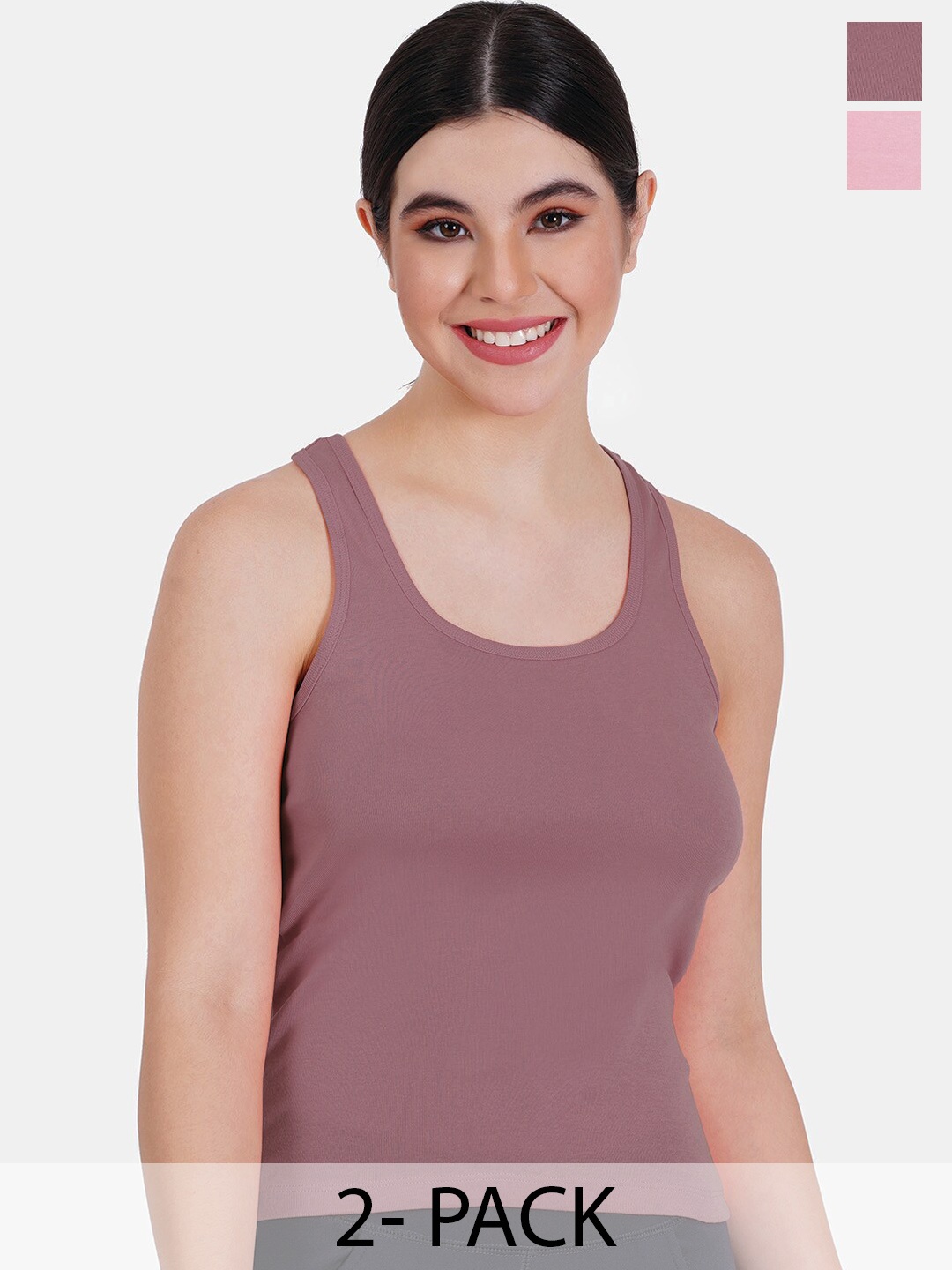 

Reveira Pack of 2 Non Padded Stretchable T-back Camisoles, Mauve