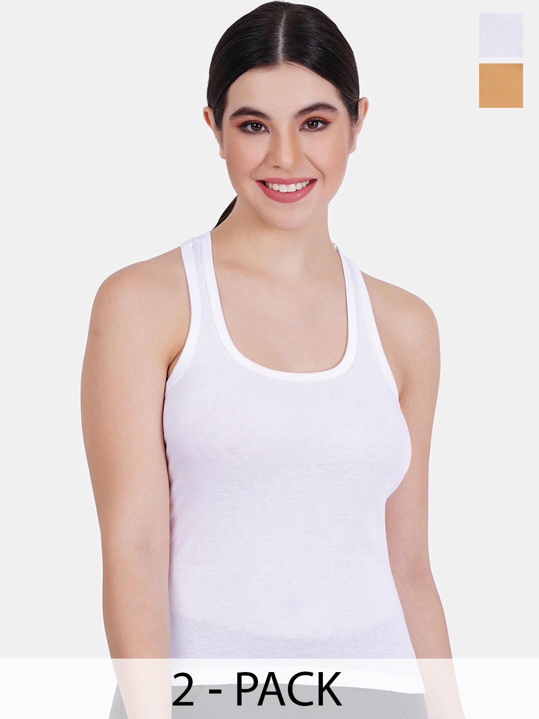 

Reveira Pack of 2 Non Padded Stretchable T-Back Camisoles, Mustard