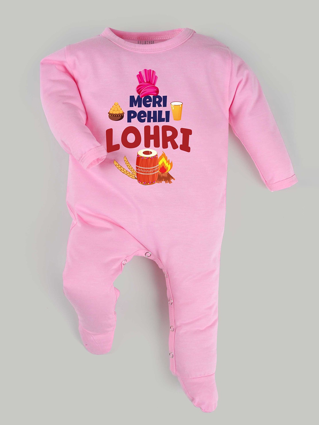 

FflirtyGo Infants Pure Cotton Meri Pehli Lohri Sleepsuit, Pink