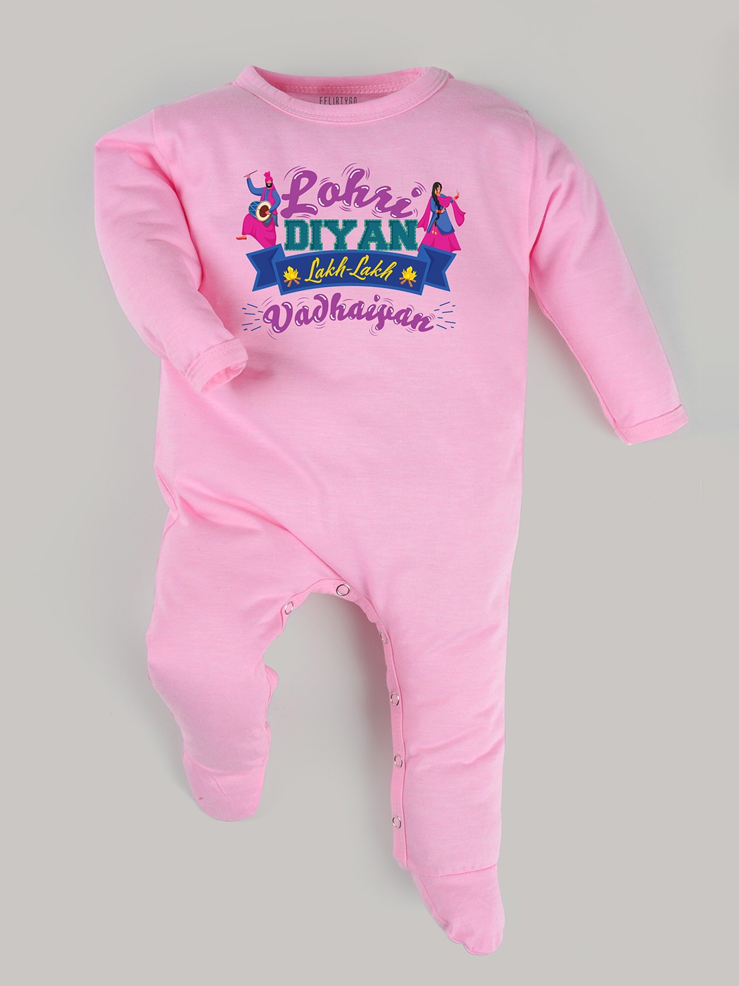 

FFLIRTYGO Infants Lohri Special Printed Pure Cotton Sleepsuit, Pink