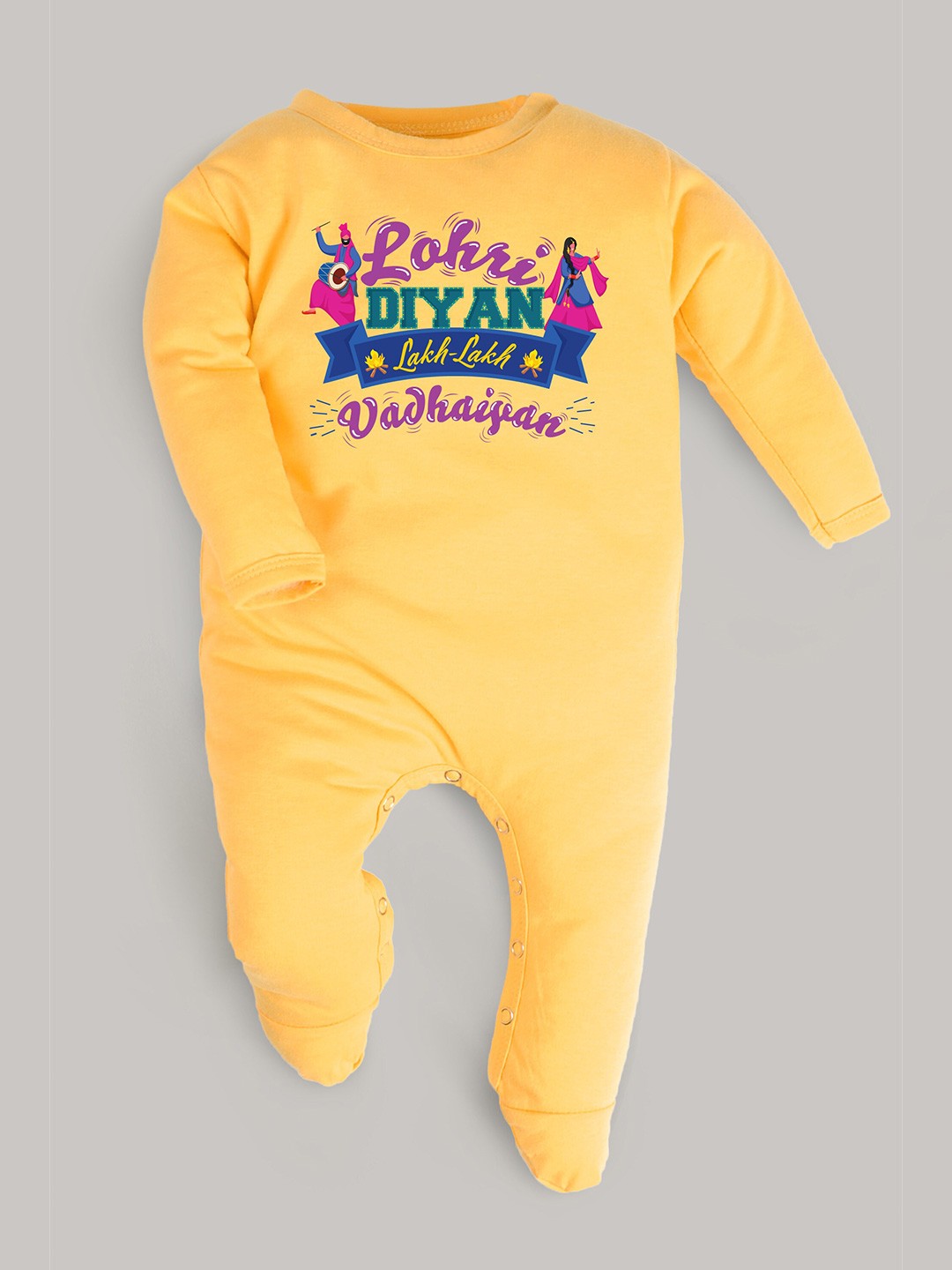 

FFLIRTYGO Infants Lohri Special Printed Pure Cotton Sleepsuit, Yellow