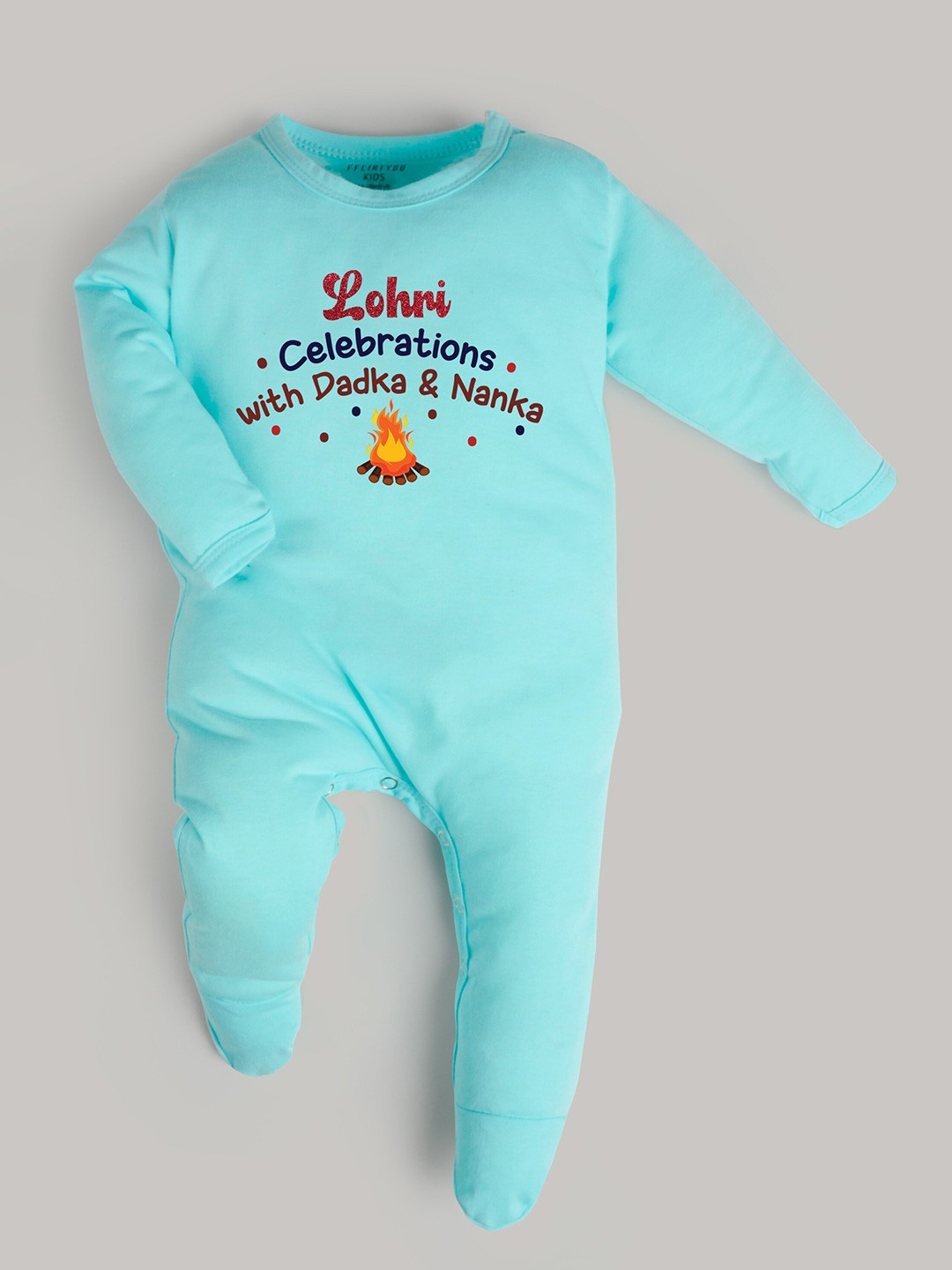 

FFLIRTYGO Kids Typography Printed Pure Cotton Sleepsuit, Turquoise blue