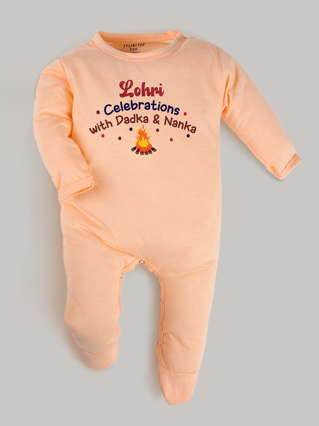 

FFLIRTYGO Infants Printed Pure Cotton Sleepsuit, Peach