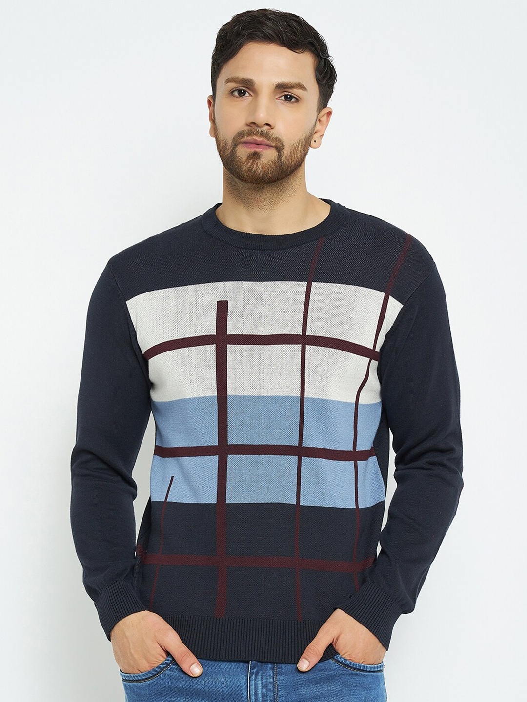 

Duke Colourblocked Acrylic Pullover, Blue